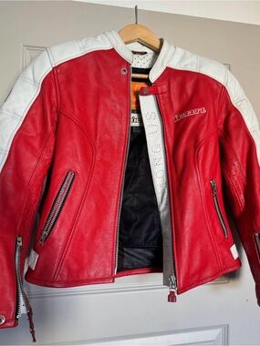 ICON Red and White Leather Vintage Motorcycle Jacket